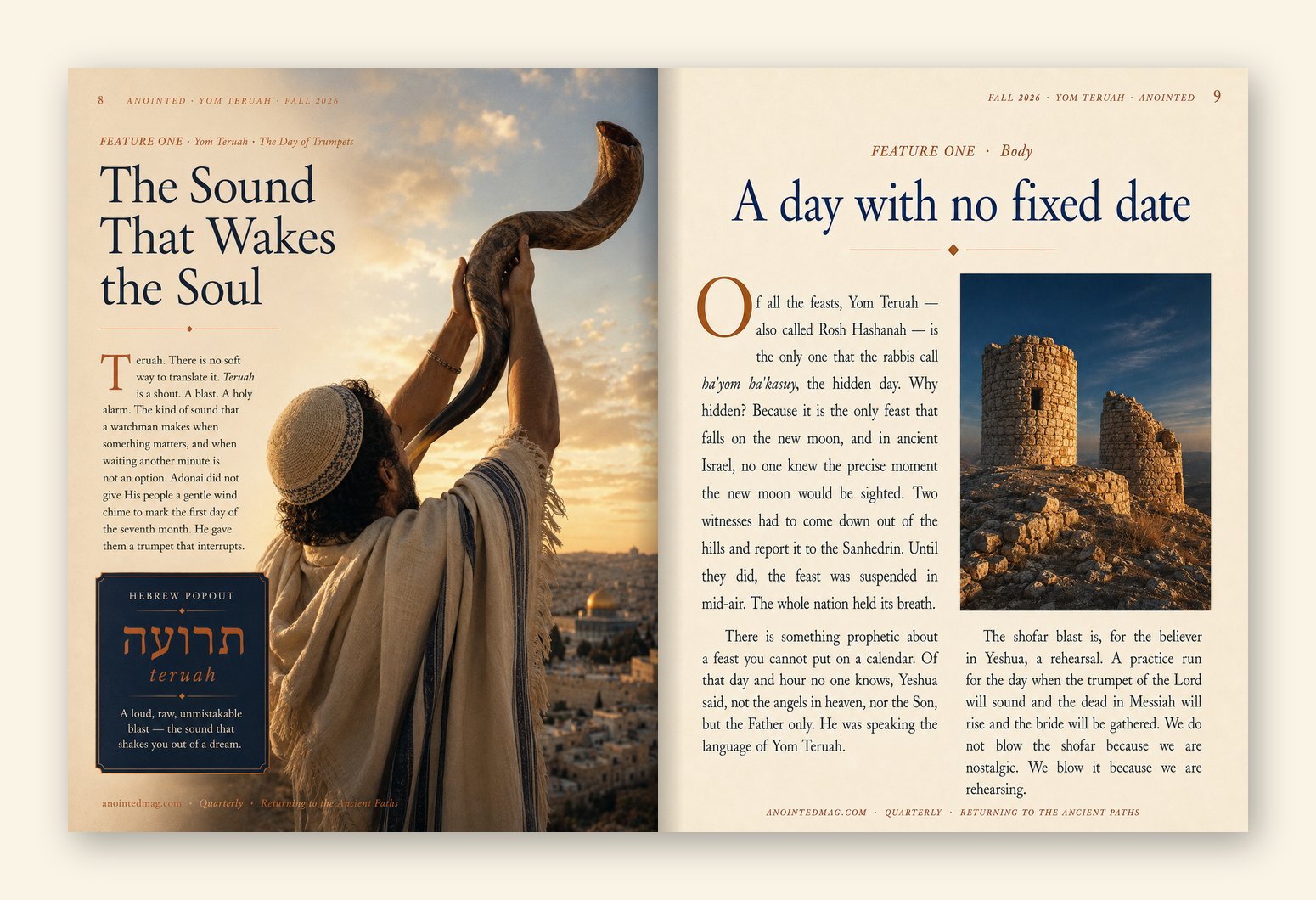 Sample spread from Anointed Fall 2026 — Yom Teruah